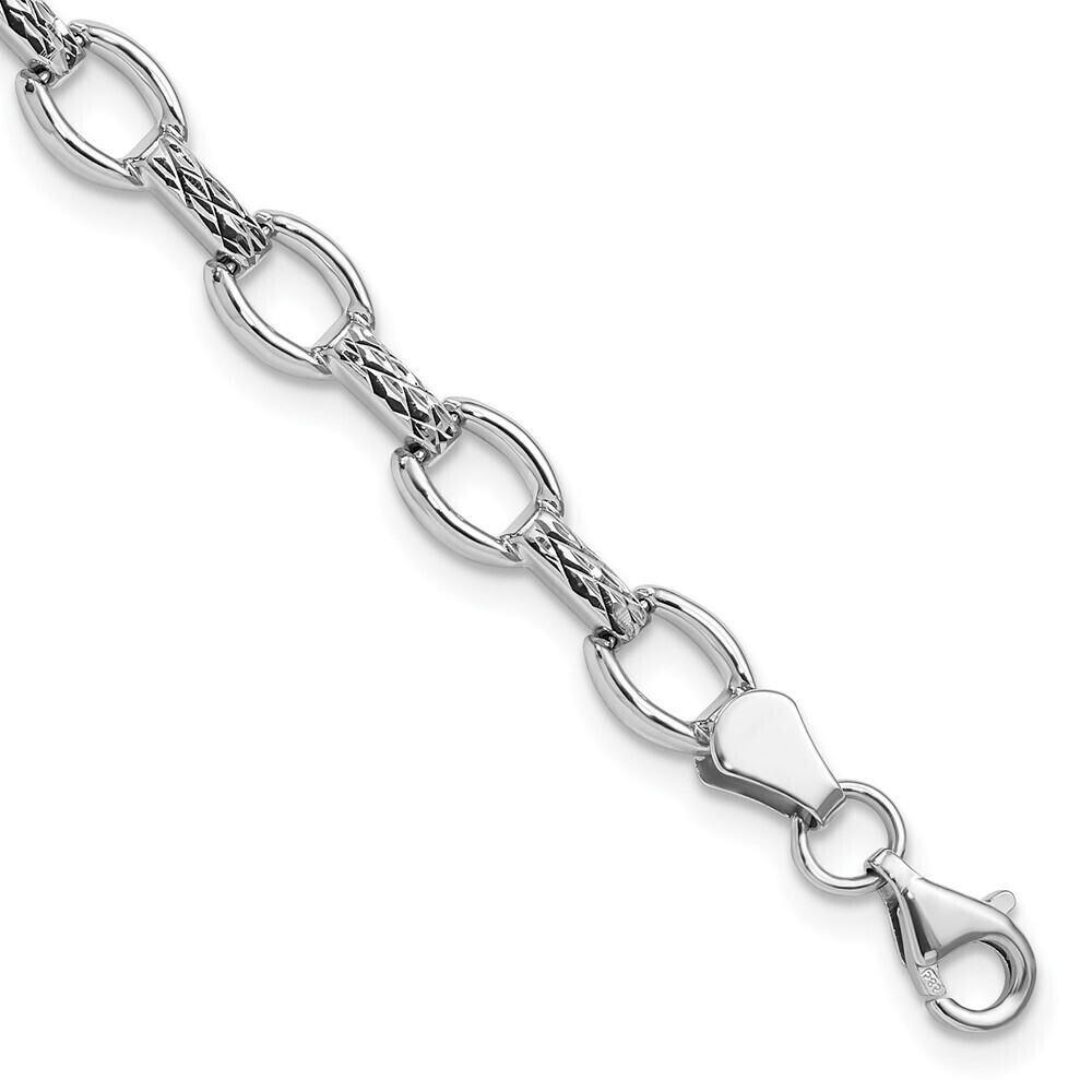 Kazi Luxury 14k White Gold 7in Diamond-cut Polished Fancy Bracelet